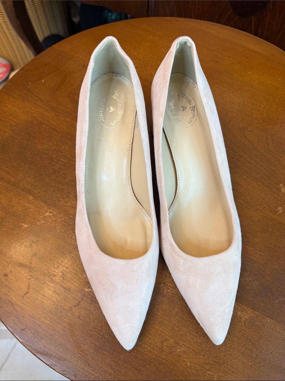 Brooks Brothers Blush Suede Pointed Toe Block Heel Pumps